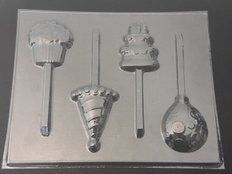 3563 Happy Birthday Party Hat, Balloon, Cupcake, Gift Chocolate or Hard Candy Mold